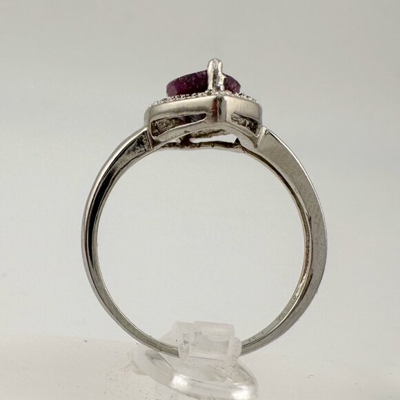 Marquise Cut Garnet & Diamond Ring - Sterling Silver - Size 7 - Picture 5 of 13